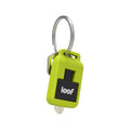 iAccess 3 in its "safety green" colored rubber carrying case on a keychain to show the size of the drive  